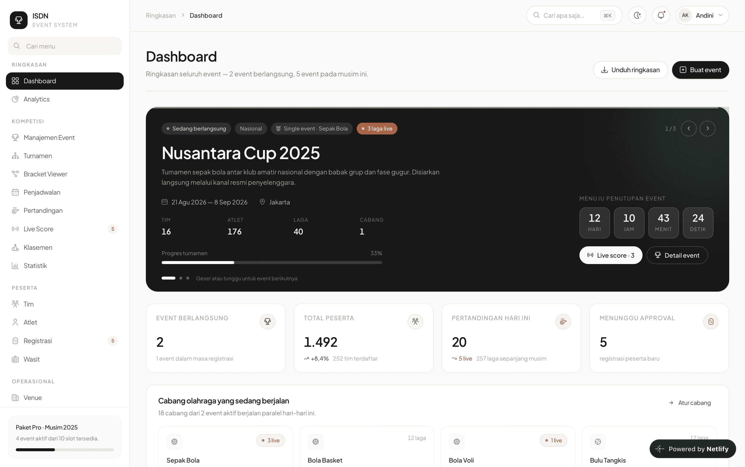 Sports Event Management Dashboard